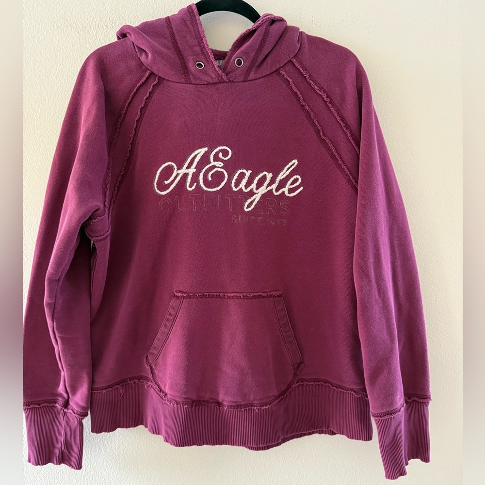American Eagle Outfitters Burgandy Distressed  Hoodie